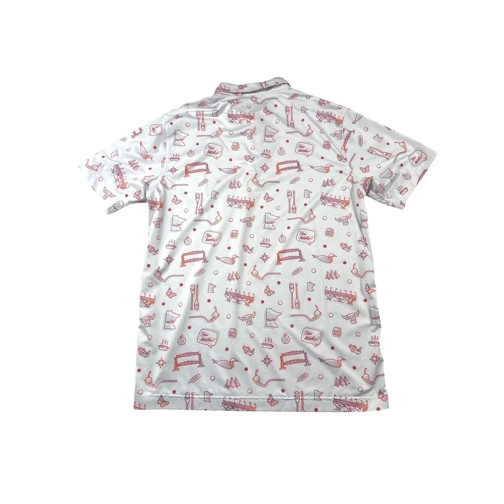 Waggle Golf Mens Minnesota You Betcha Performance Polo Shirt White Red Large - Picture 3 of 7